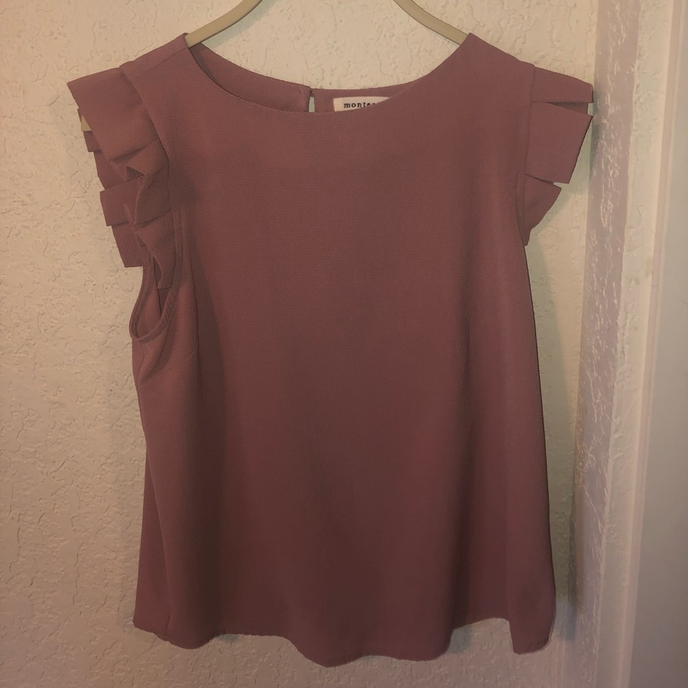 Pink blouse with ruffle sleeves